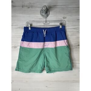 Boden Swim Shorts Mens 30 Blue Green Colorblock Drawstring Mesh Lined Quick Dry